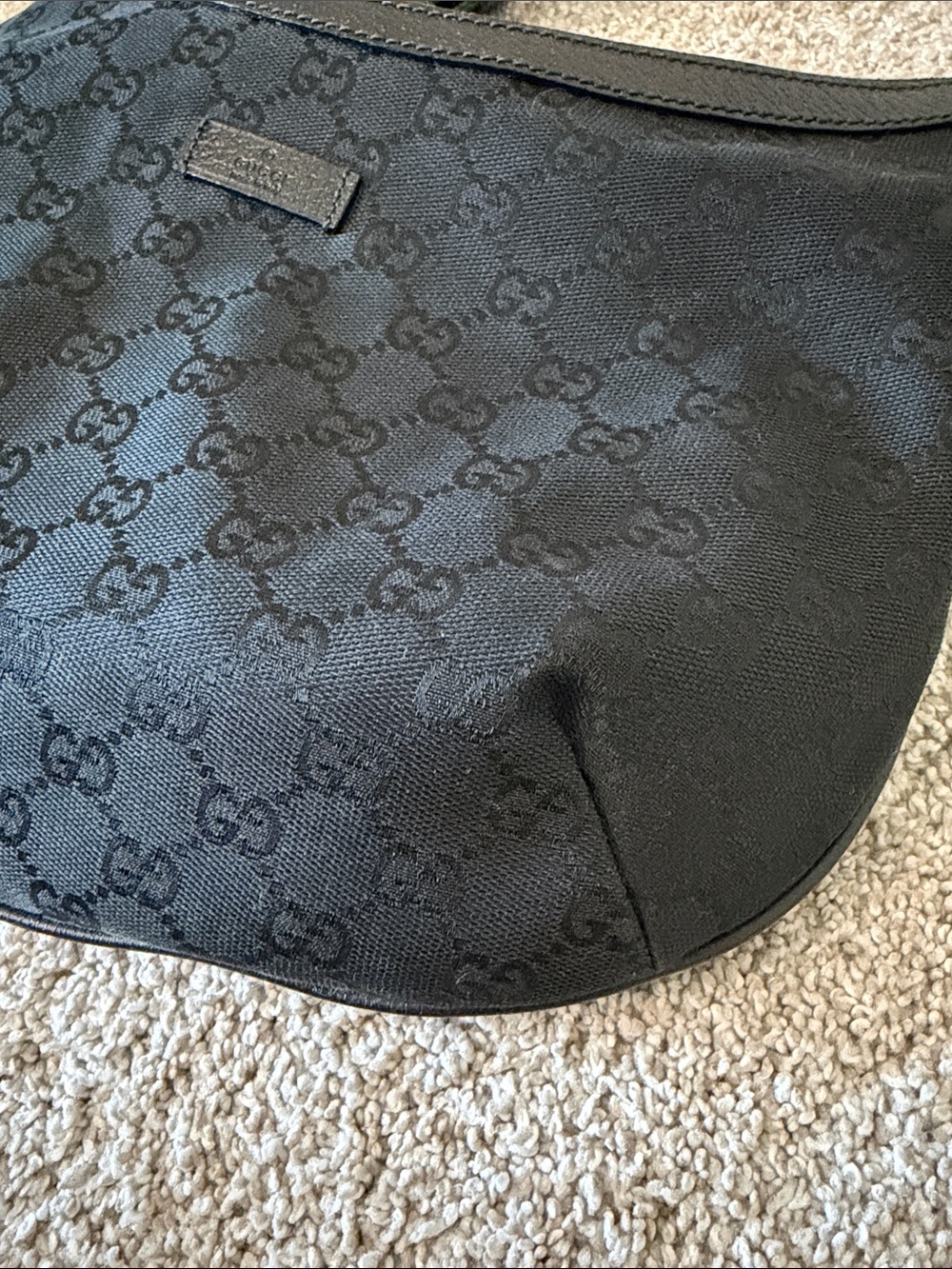 Gucci Black GG Canvas Half Moon Saddle Sherry Web Crossbody Bag - Picture 7 of 11